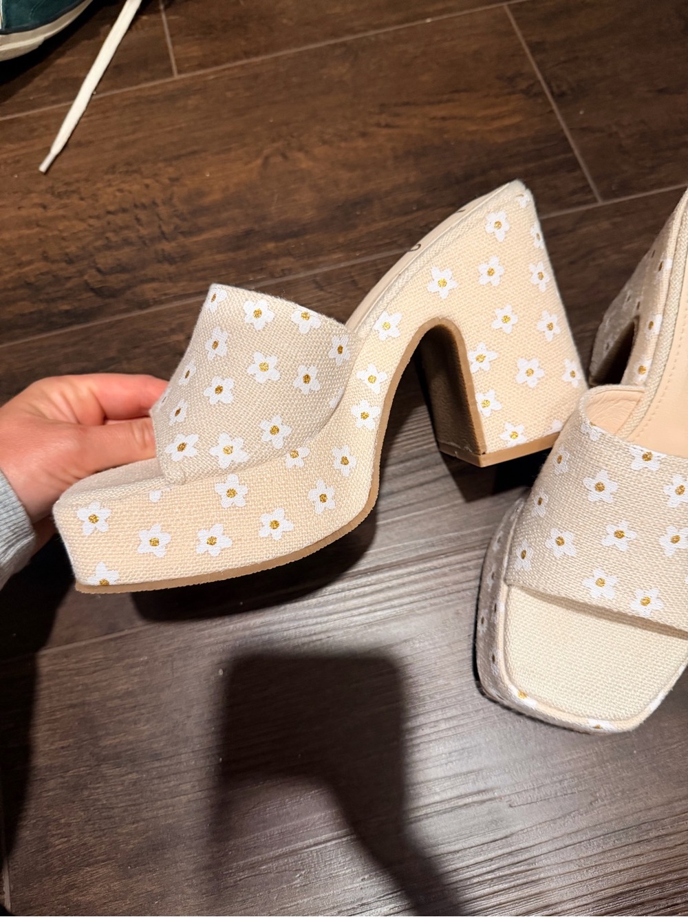 Lulu's Beige Floral Platform Mule Sandals